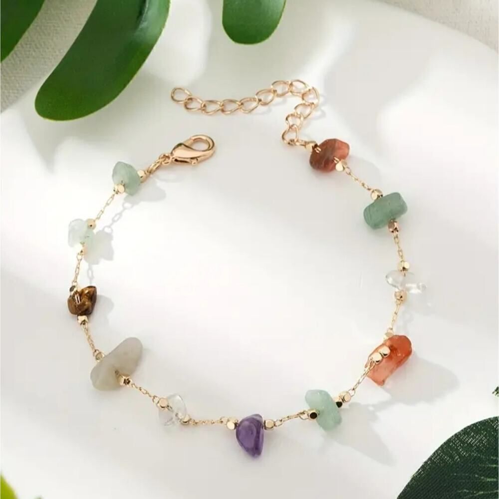 Bohemian Style Y2K Inspired Natural Stone Beaded Ankle Multicolor Bracelet - Picture 5 of 5